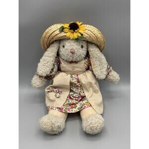 Chosun Bunny Rabbit In Floral Dress & Straw Wicker Hat Plush 16” Stuffed Animal
